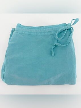 Debra DeRoo Silk Linen Pants Womens Mint Aqua Velvet Slit Hem Luxury- Medium